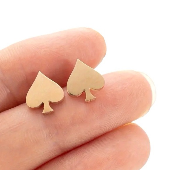 NEW Dainty Spade stud Earrings Poker Gold color - Boutique - Picture 1 of 4